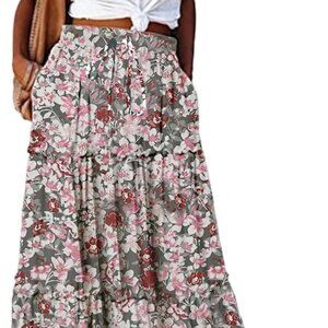 Womens Casual High Waist Tie Paisley Print Long Maxi Skirt with Pockets